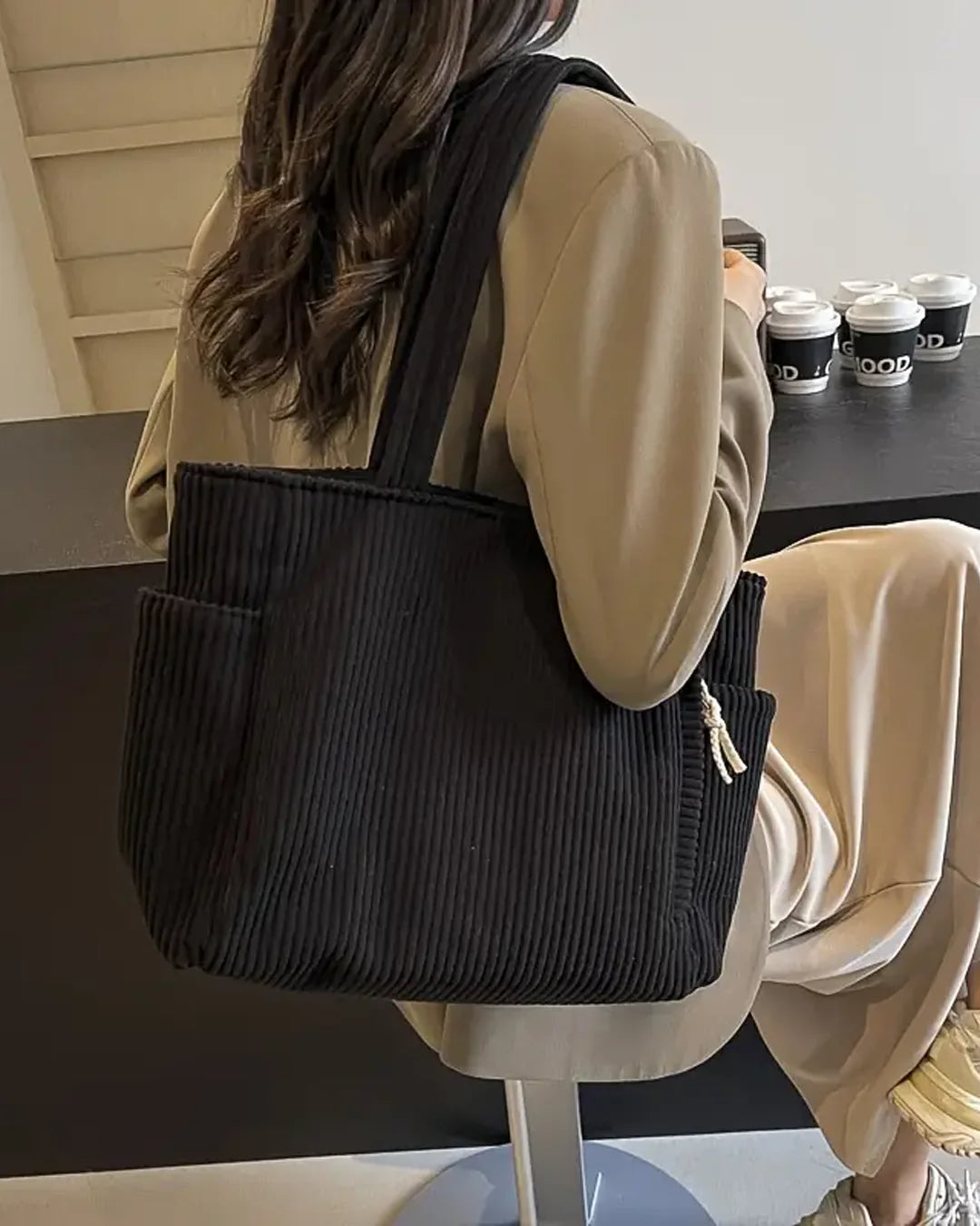 Aria | Ribbed Everyday Tote with Rope Detail